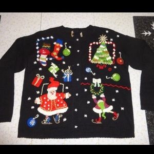 Vintage Ugly Christmas Sweater Button Up Cardigan Embellished Christmas Tree